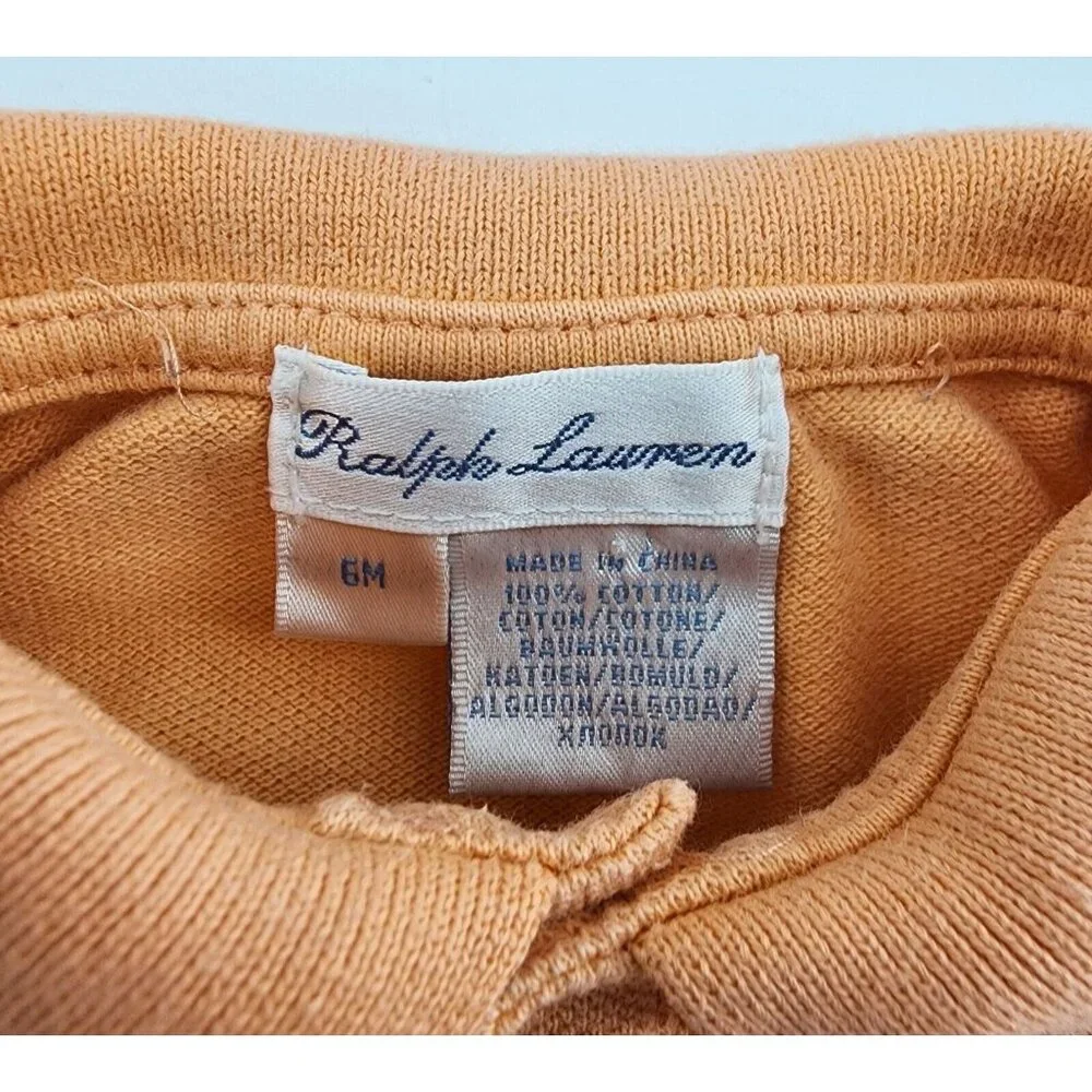 Ralph Lauren Orange Short Sleeve Pony‎ Logo Polo Romper One Piece Baby Size 6M